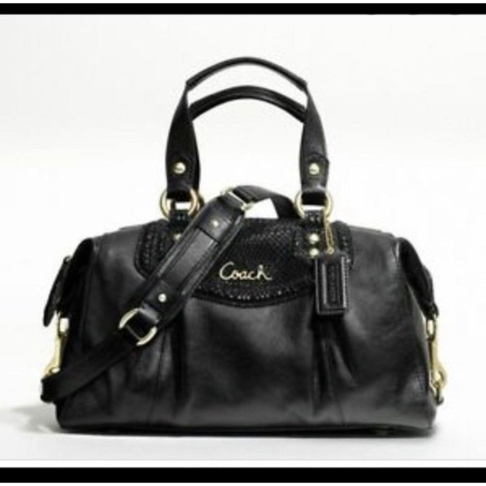 Coach Ashley Vintage Satchel Boho Black Leather Gold Metal Shoulder Bag Medium - Picture 2 of 10